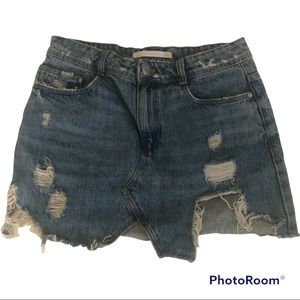 Zara distressed denim mini skirt